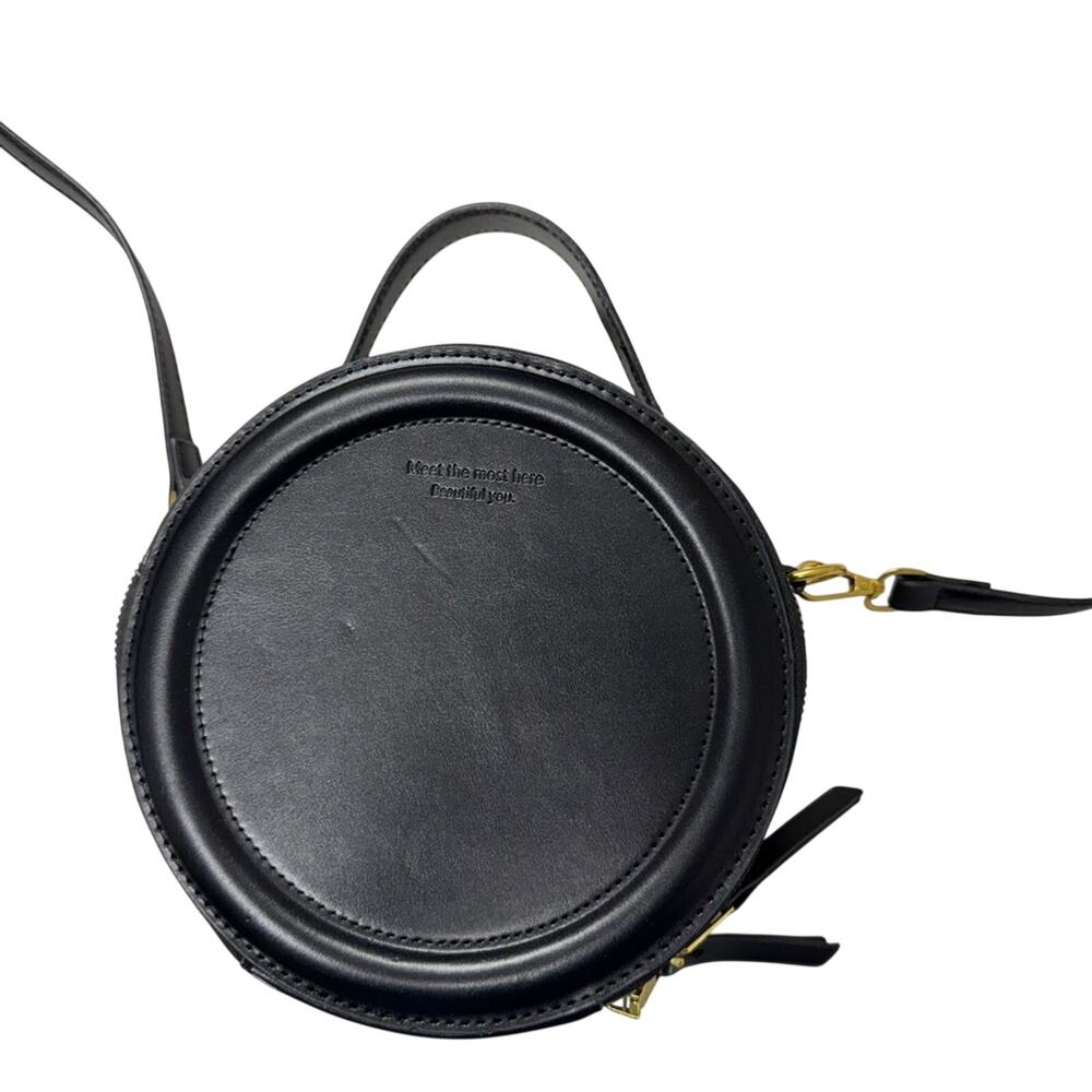 Black Vegan Leather Circle Crossbody Handbag Bag Purse Boho Casual Classic